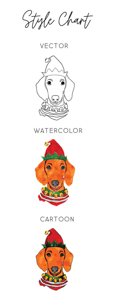 Christmas Style Chart for Dachshund Doxie - Vector, Watercolor, Cartoon