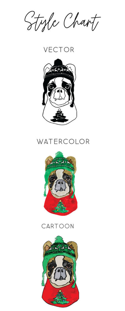 Barkley and Wagz - Style Chart for French Bulldog: Vector, Watercolor, Cartoon