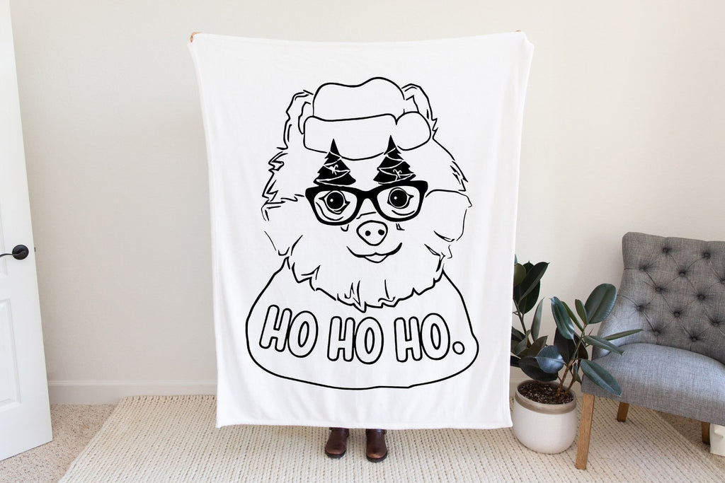 Christmas Pomeranian Ho Ho Ho Fleece Blanket or Woven Throw Christmas Blanket