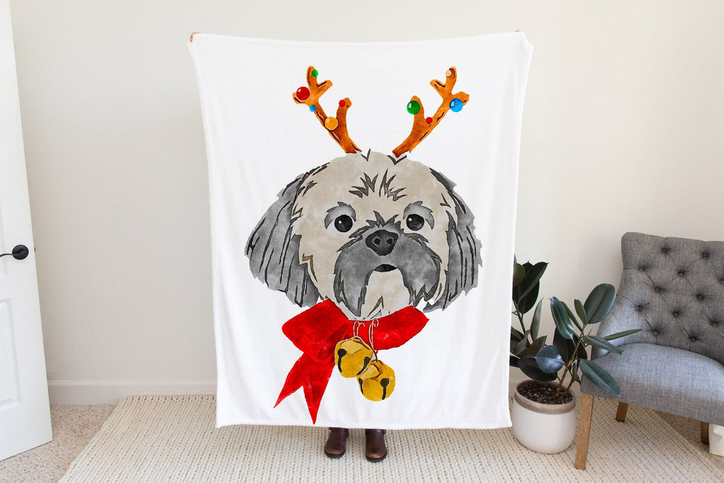 Christmas Shih Tzu Reindeer Fleece Blanket or Woven Throw Christmas Blanket