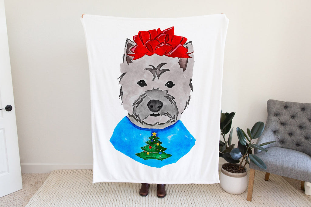 Festive Westie West Highland Terrier Fleece Blanket or Woven Throw Christmas Blanket
