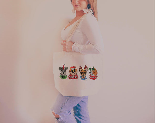 Pick Your Dog Breeds Christmas Festive Tote Bag - Schnauzer, Pomeranian, Chihuahua, Beagle