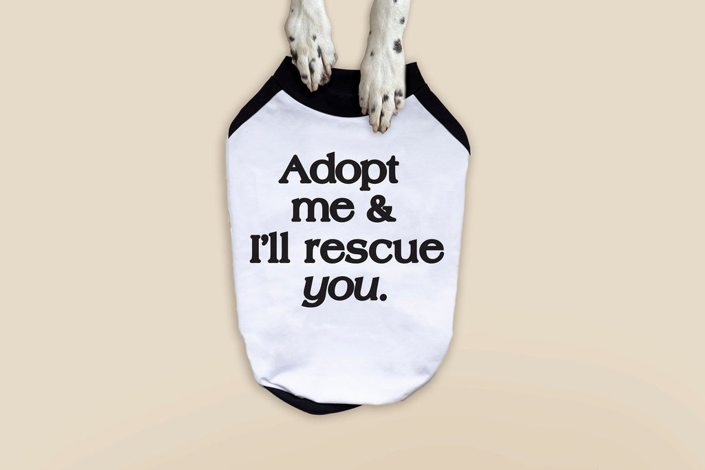 Custom Adopt Me and I'll Rescue You Dog Raglan T-Shirt in Black and White