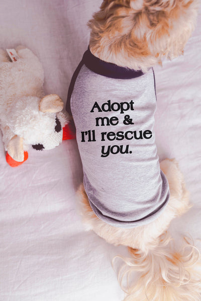 Custom Adopt Me and I'll Rescue You Dog Raglan T-Shirt in Grey and Navy