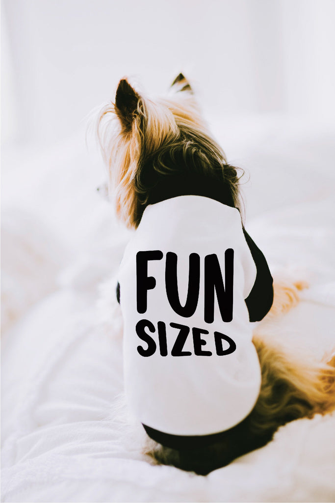 Custom Fun Sized Dog Raglan T-Shirt in Black and White