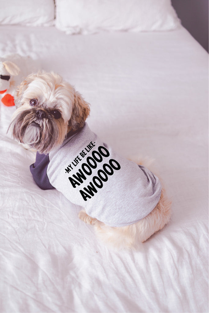 Custom My Life Be Like Awoooo Awoooo Dog Raglan T-Shirt in Grey and Navy