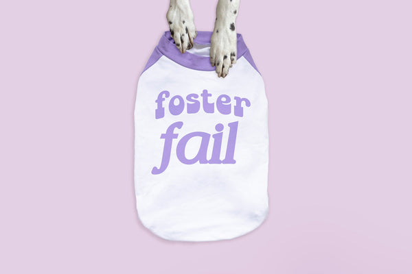 Foster Fail Dog Raglan T-Shirt in Lilac and White
