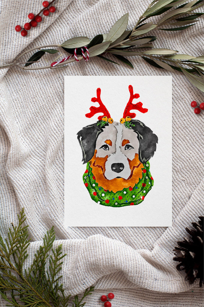 Australian Shepherd Aussie Single Card or Notecard Set Christmas Dog Notecards