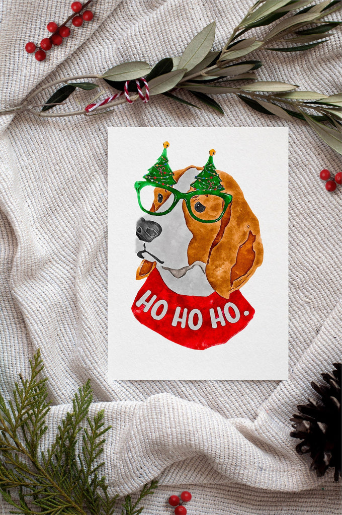 Beagle Single Card or Notecard Set Christmas Festive Dog Notecards