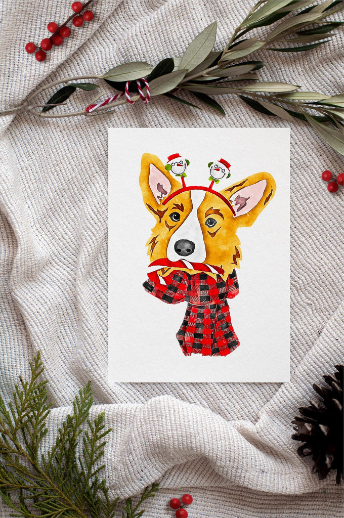 Pembroke Welsh Corgi Single Card or Notecard Set Christmas Dog Notecards