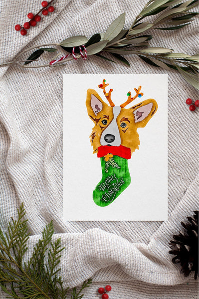Pembroke Welsh Corgi Single Card or Notecard Set Festive Christmas Dog Notecards