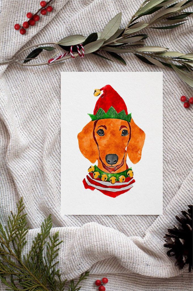 Dachshund Doxie Single Card or Notecard Set Christmas Festive Dog Notecards