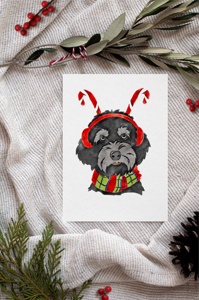Golden, Black, or Brown Doodle Single Card or Notecard Set Festive Christmas Dog Notecards