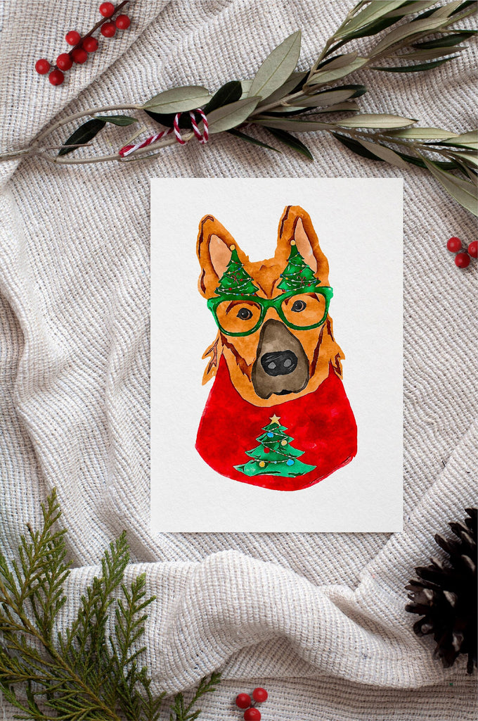 German Shepherd GSD Single Card or Notecard Set Christmas Festive Dog Notecards