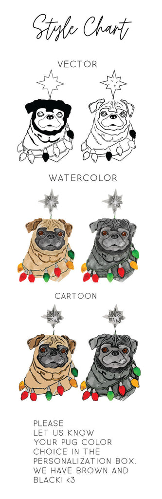 Barkley & Wagz - Style Chart for Pug - Vector, Watercolor, Cartoon