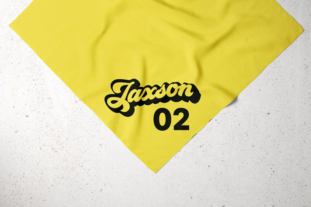 Custom Dog Name Team Jersey Age Birthday Retro Bandana in Yellow