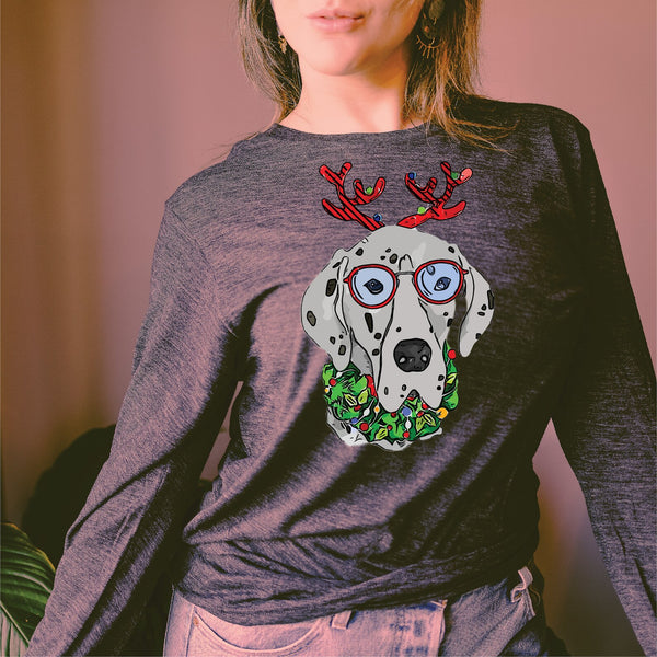 Grey, Black, Brown, or Spotted Great Dane Festive Long Sleeve or Short Sleeve Unisex Christmas T-Shirt
