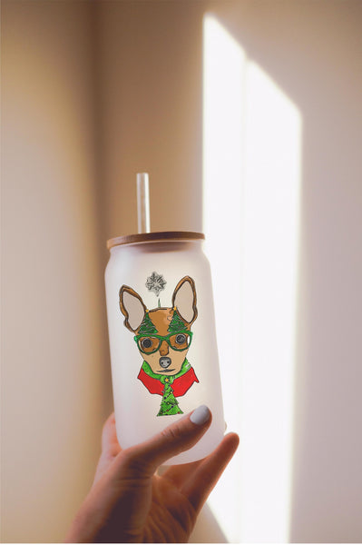 16, 20, or 25 oz Chihuahua Christmas Dog Frosted Beer Can Cup