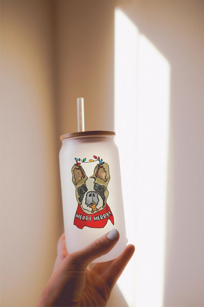 16, 20, or 25 oz Frenchie French Bulldog Christmas Dog Frosted Beer Can Cup