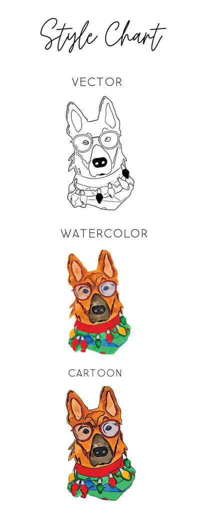 Barkley & Wagz Style Chart for German Shorthaired Pointer GSD - Vector, Watercolor, Cartoon