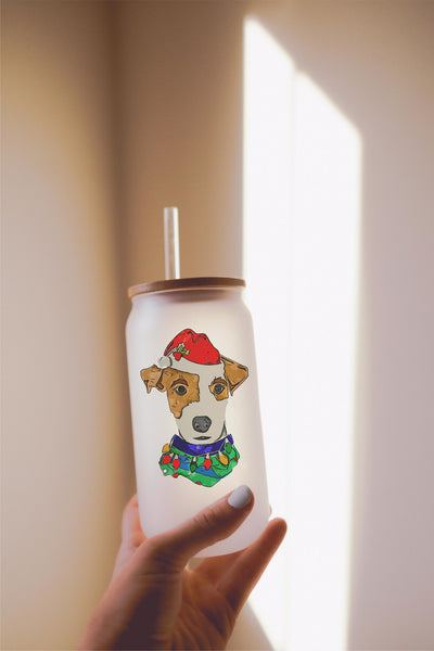 16, 20, or 25 oz Jack Russell Terrier JRT Santa Christmas Dog Frosted Beer Can Cup
