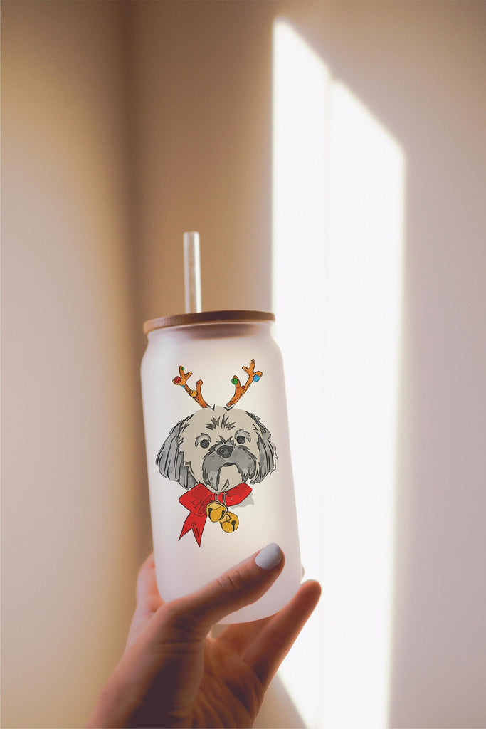 16, 20, or 25 oz Shih Tzu Festive Christmas Dog Frosted Beer Can Cup