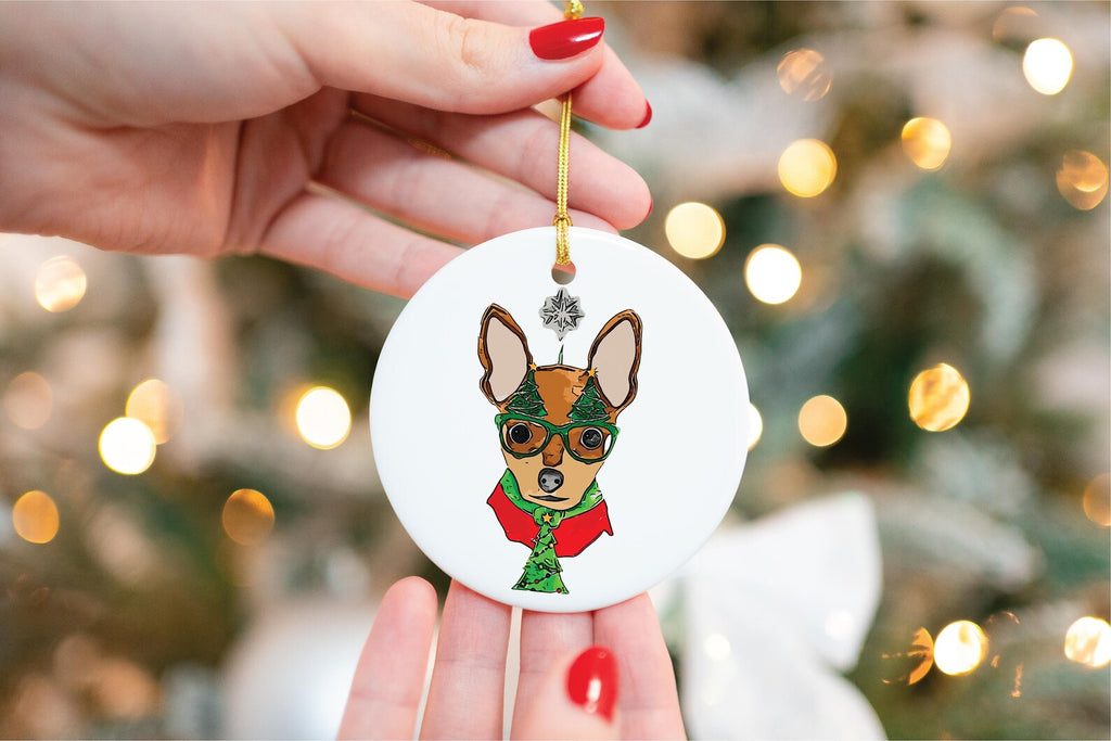 Custom Single or Set of Chihuahua Festive Ceramic Christmas Ornaments