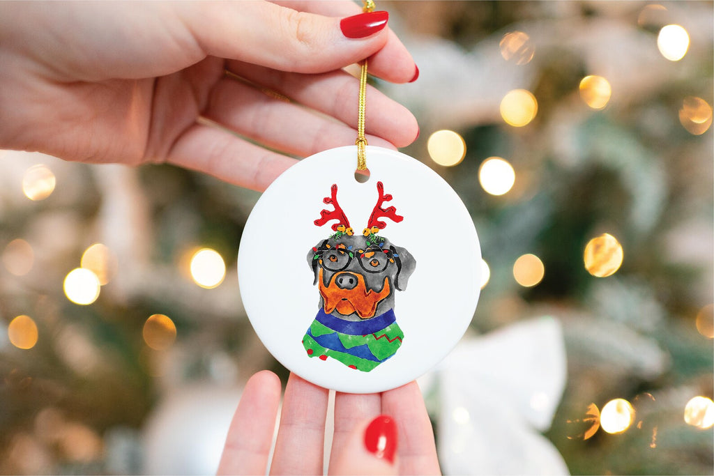 Custom Single or Set of Rottweiler Rottie Rotty Ceramic Christmas Ornaments