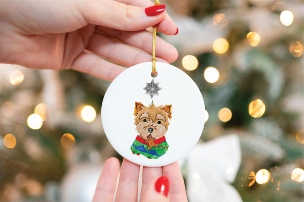 Custom Single or Set of Yorkie Yorkshire Terrier Ceramic Christmas Ornaments