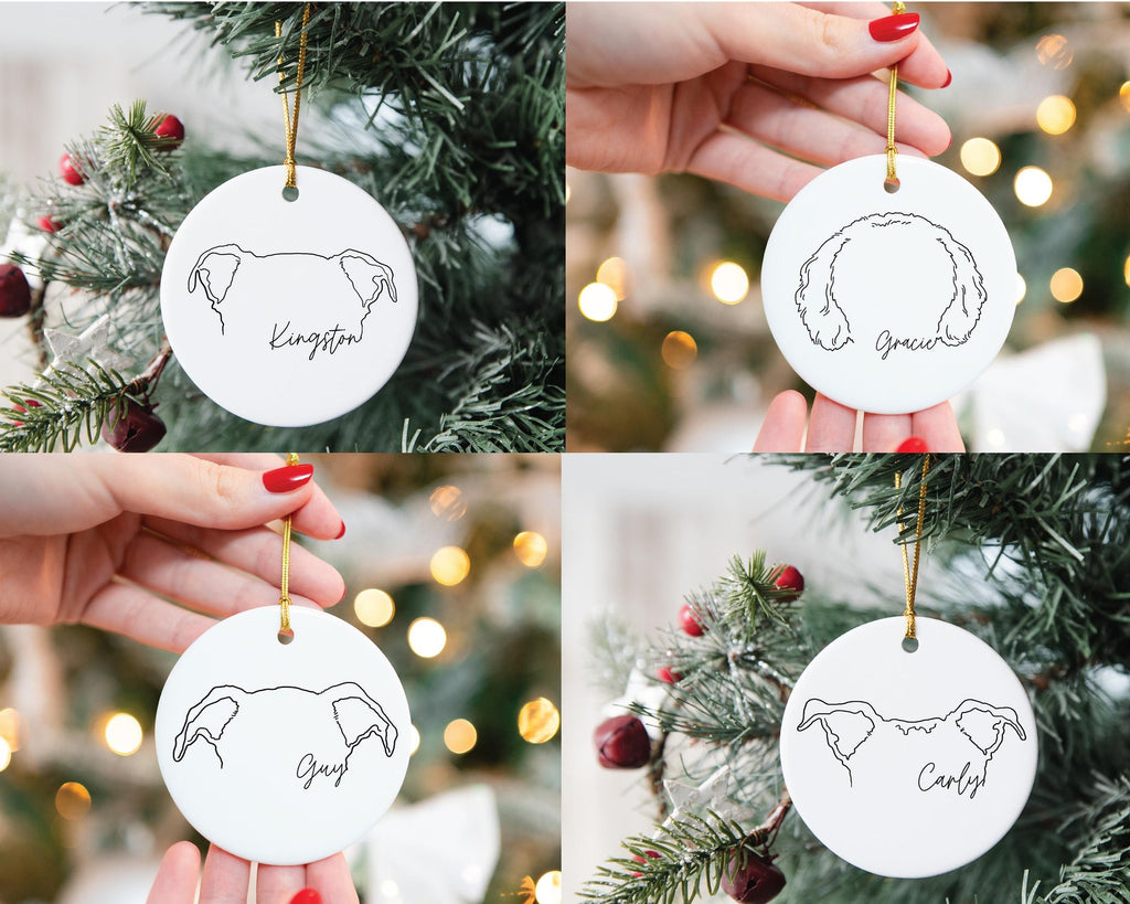 Custom Single or Set of Ceramic Festive Christmas Ornaments Dog, Cat, or Other Pet's Ears