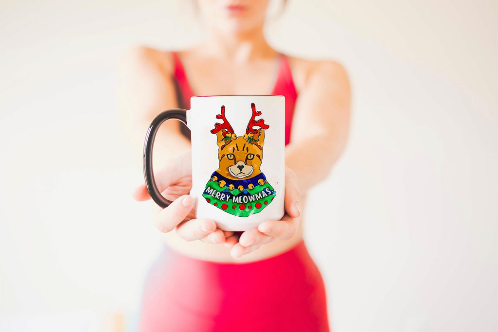 Taupe, Grey, Black, or Orange Cat Christmas Holiday Mug