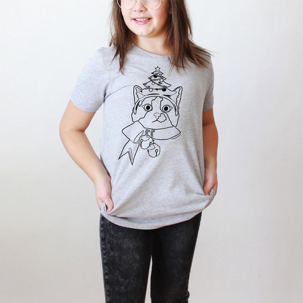 INFANT, TODDLER, or YOUTH Orange, Black, Multi, or Taupe Cat Christmas Tee T-Shirt