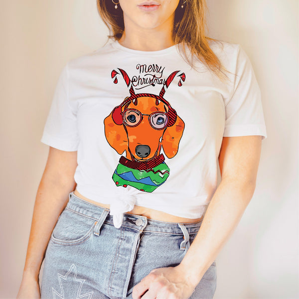 Dachshund Doxie Long Sleeve or Short Sleeve Unisex Christmas T-Shirt
