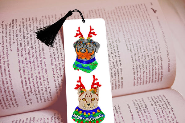 Pick Your Dog or Cat Breed/s Personalized Christmas Festive Bookmark