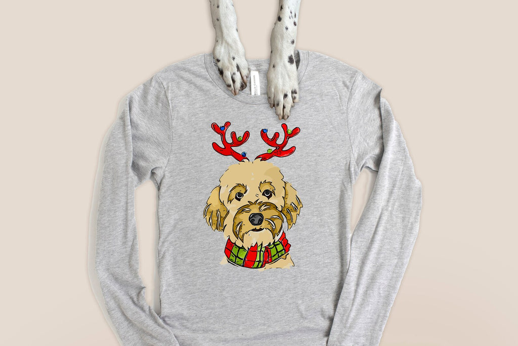 Blonde, Brown, or Black Doodle Goldendoodle Reindeer Christmas Party Holiday T-Shirt
