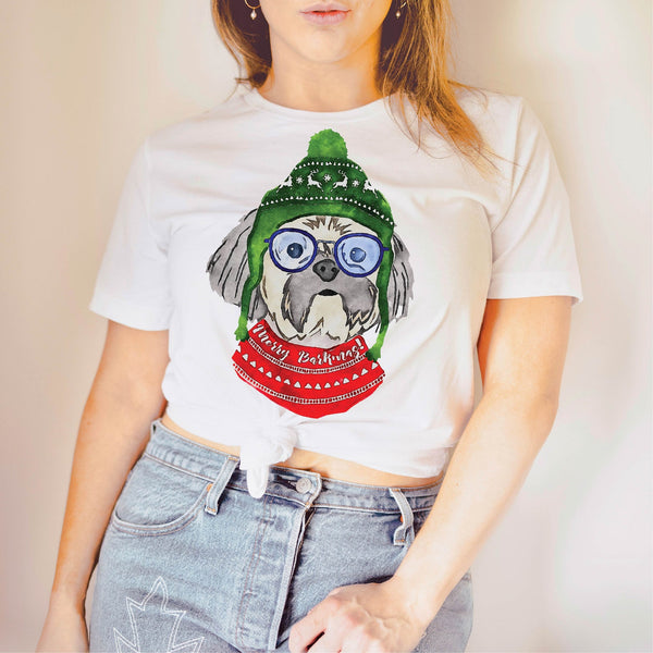 Shih Tzu Long Sleeve or Short Sleeve Unisex Christmas T-Shirt