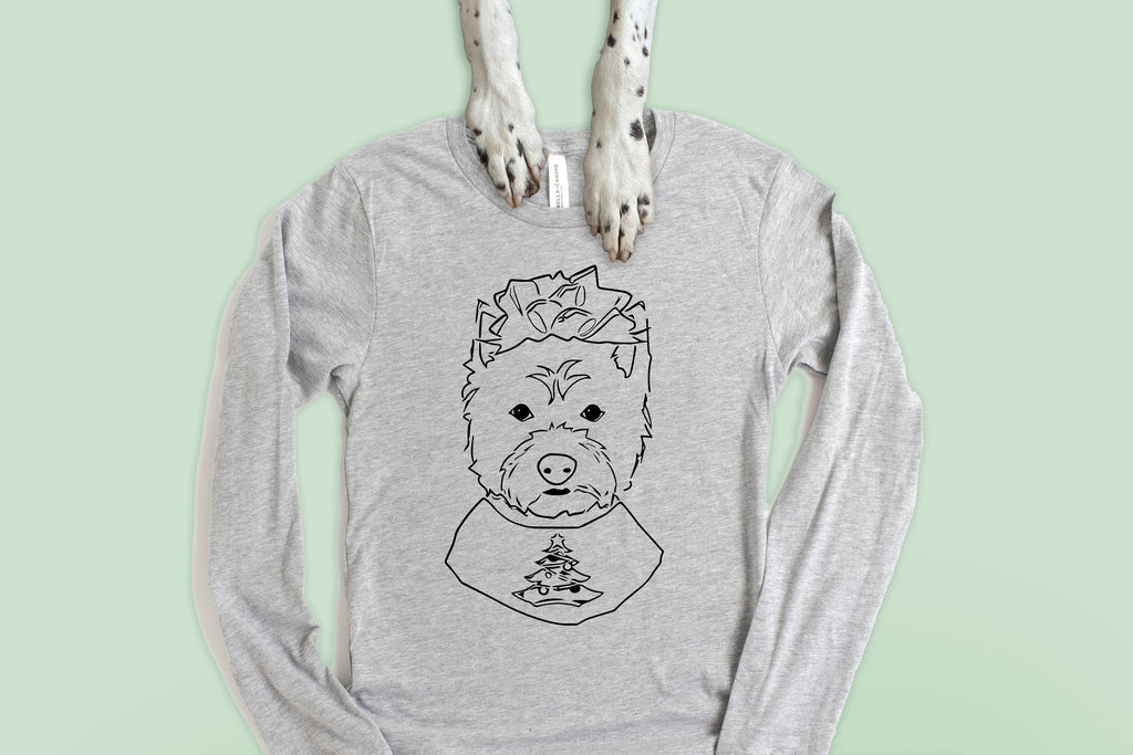 Westie West Highland Terrier Bow Long Sleeve or Short Sleeve Unisex Christmas T-Shirt
