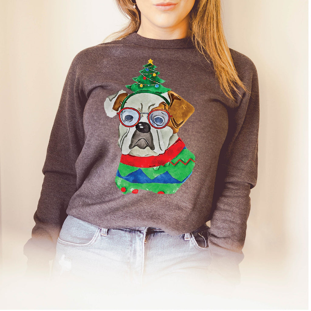 English Bulldog Christmas Crewneck Sweatshirt or Hoodie