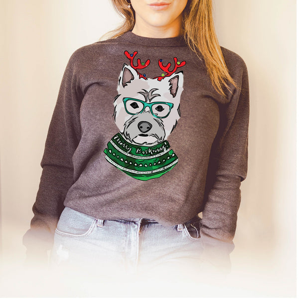Westie West Highland Terrier Christmas Crewneck Sweatshirt or Hoodie