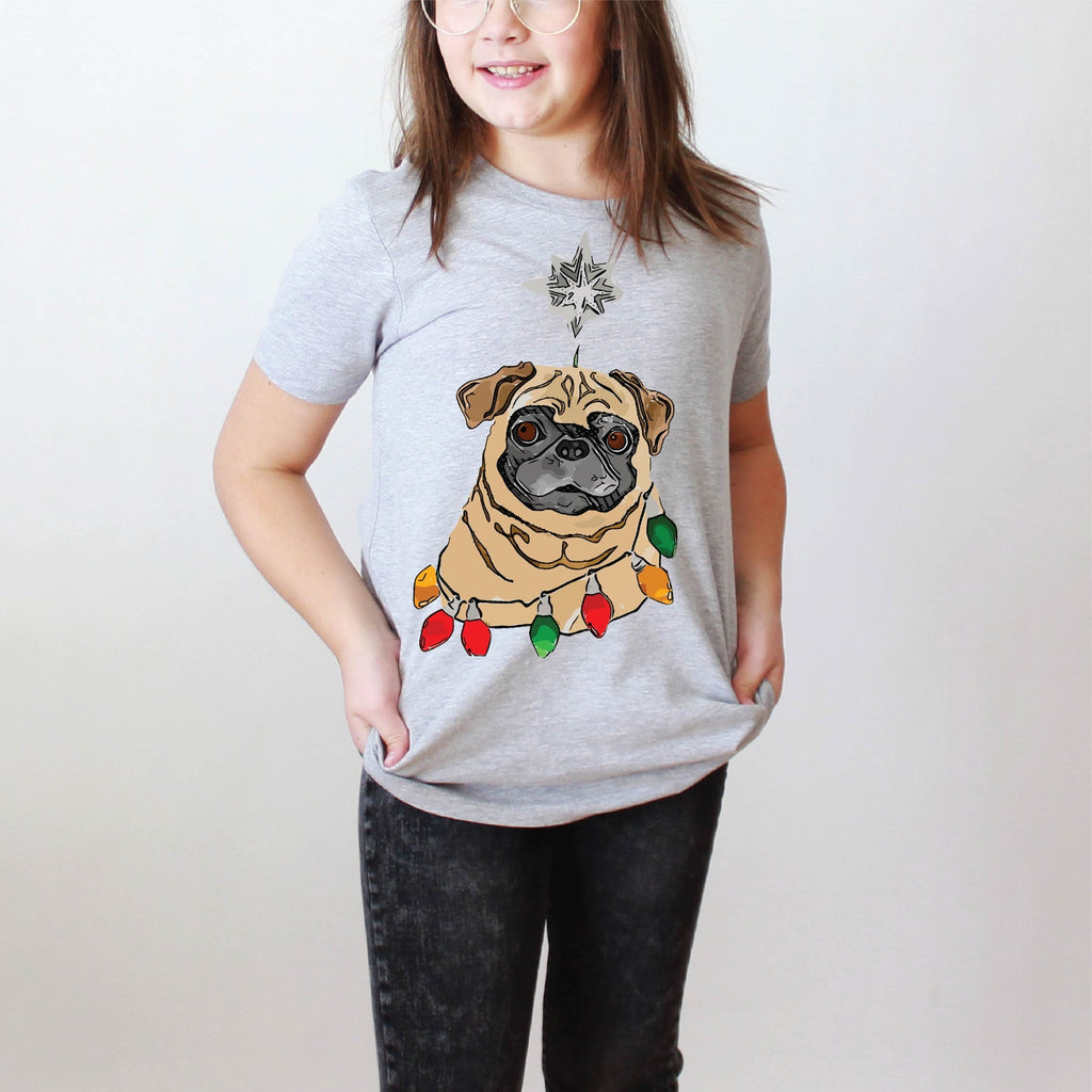 INFANT, TODDLER, or YOUTH Black or Brown Pug Christmas Tee T-Shirt