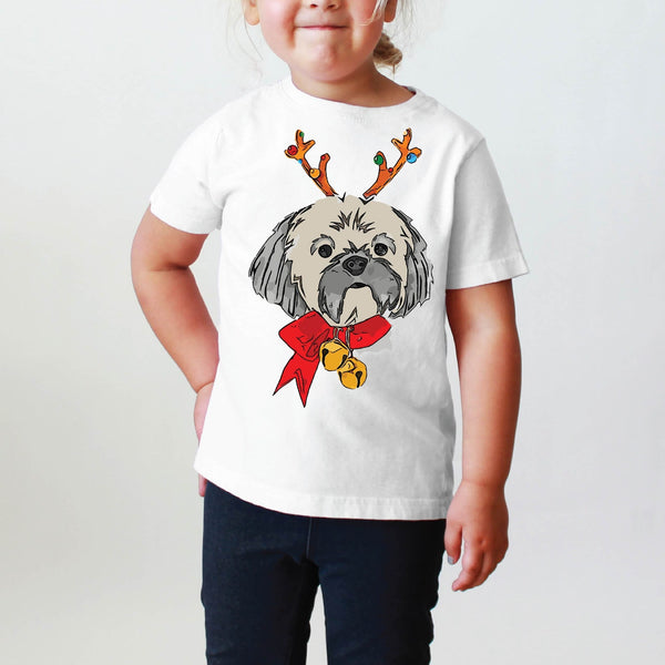 INFANT, TODDLER, or YOUTH Shih Tzu Festive Christmas Tee T-Shirt