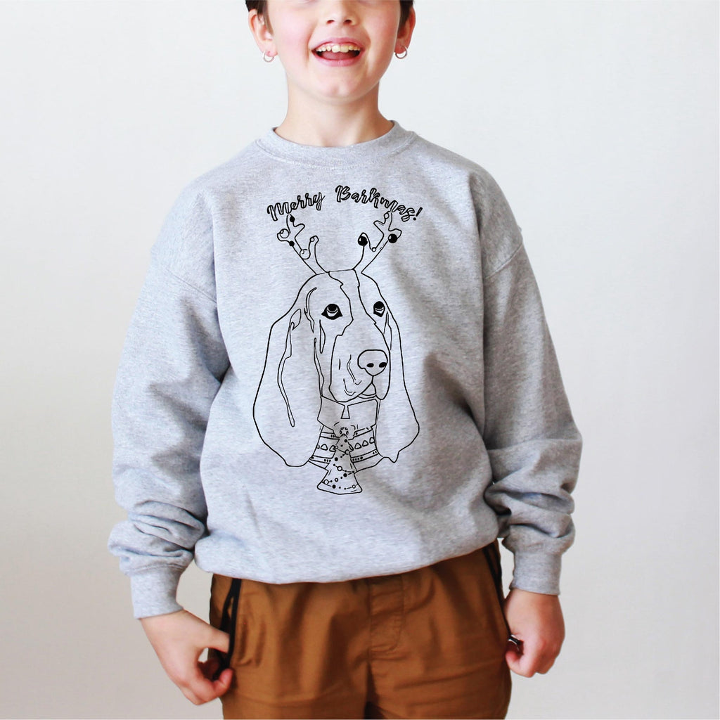 Basset Hound Festive Christmas Pick a Style Toddler OR Youth Sweatshirt or Hoodie