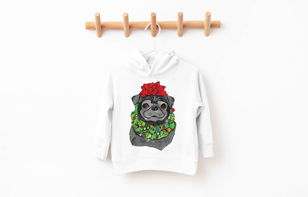 Black or Brown Festive Pug Festive Christmas Pick a Style Toddler OR Youth Sweatshirt or Hoodie