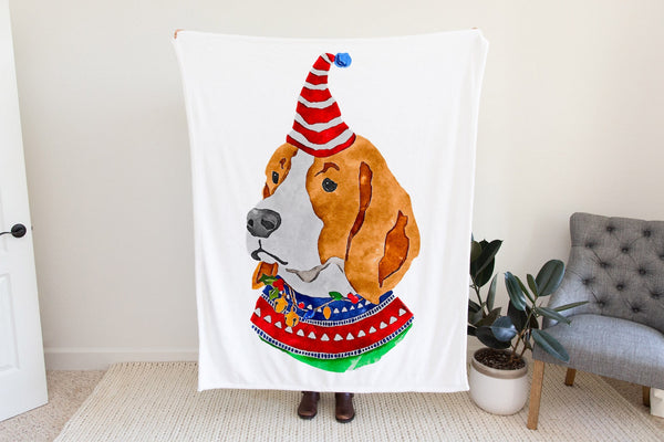 Christmas Beagle Fleece Blanket or Woven Throw Festive Christmas Blanket