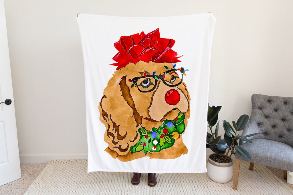 Christmas Cocker Spaniel Fleece Blanket or Woven Throw Festive Christmas Blanket