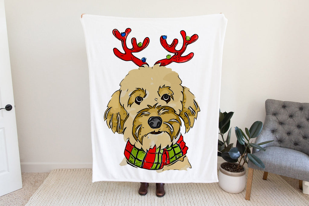 Christmas Blonde, Black, or Brown Doodle Fleece Blanket or Woven Throw Blanket