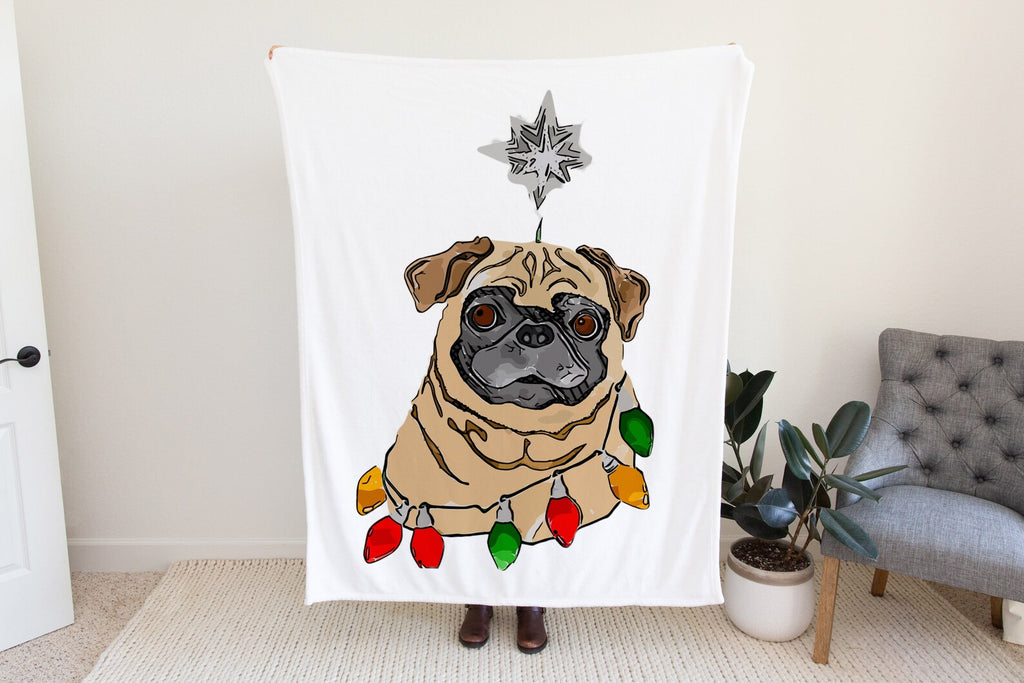 Christmas Black or Brown Pug Fleece Blanket or Woven Festive Throw Christmas Blanket