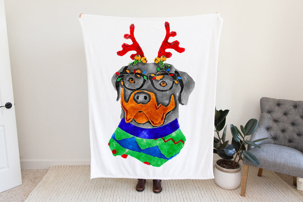 Christmas Rottweiler Fleece Blanket or Woven Throw Christmas Blanket