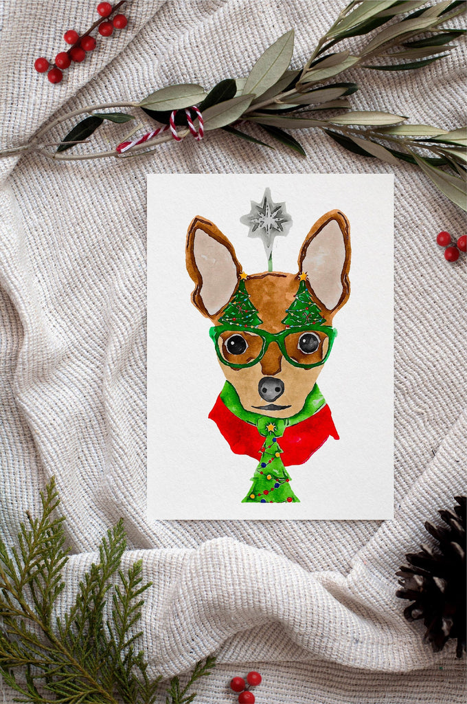 Chihuahua Single Card or Notecard Set Christmas Festive Dog Notecards
