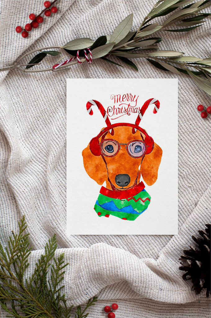 Dachshund Doxie Single Card or Notecard Set Christmas Dog Notecards